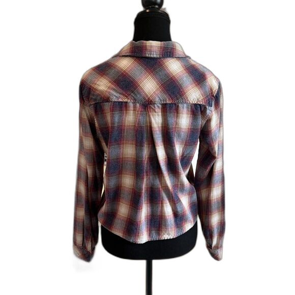 Cloth & Stone Anthropologie Cropped Flannel Button-Up Tie Front Size S - Picture 2 of 4